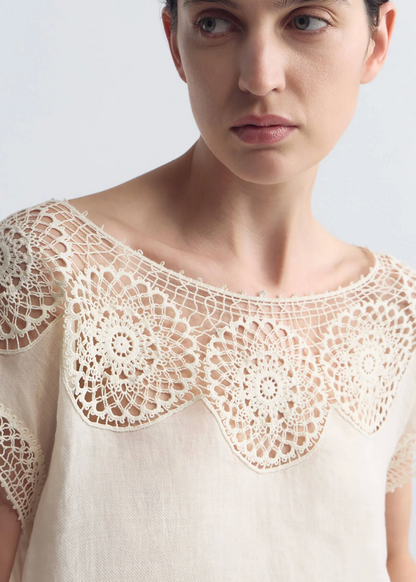 person wearing nili lotan womens Caila Top in ivory