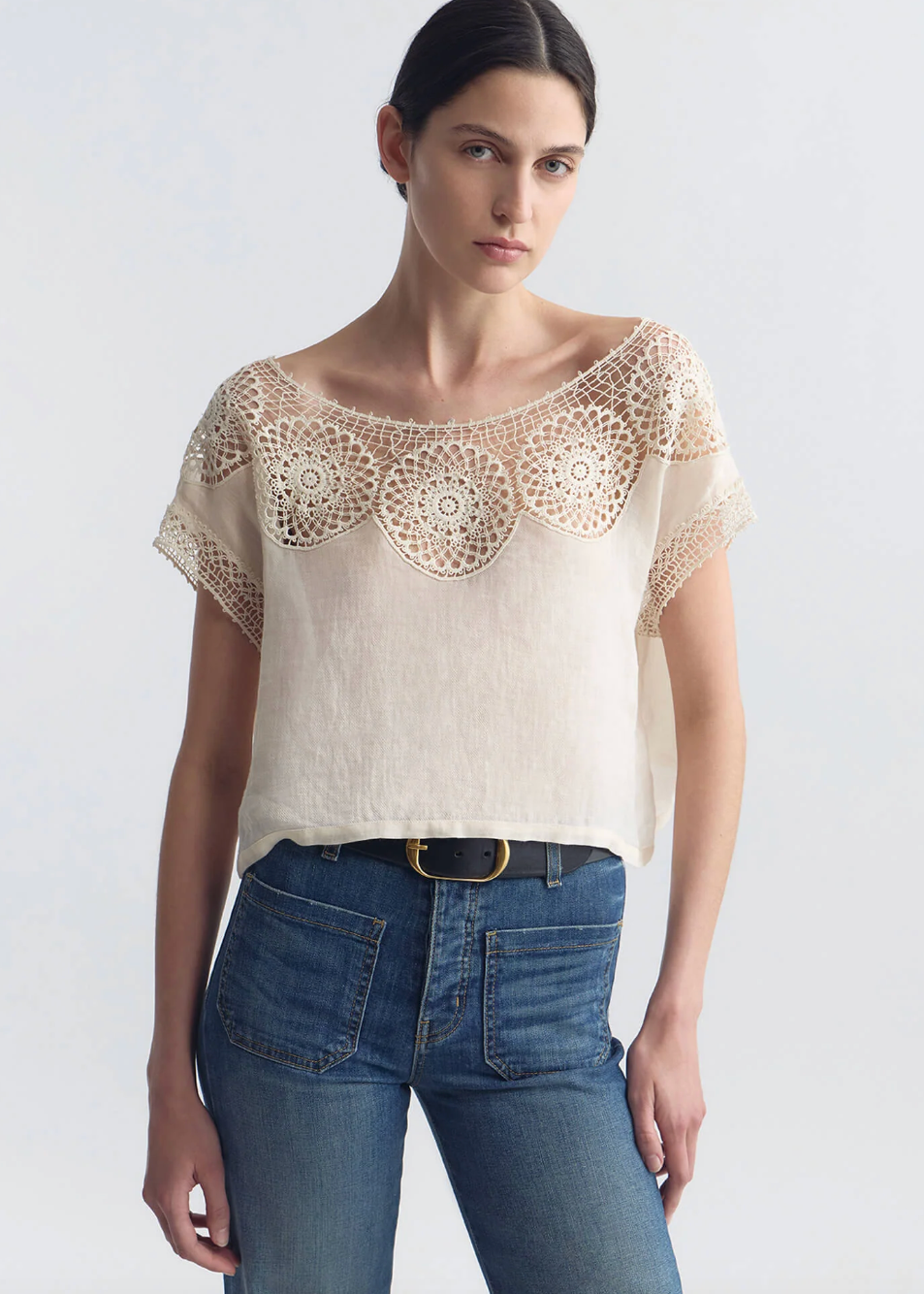 person wearing nili lotan womens Caila Top in ivory