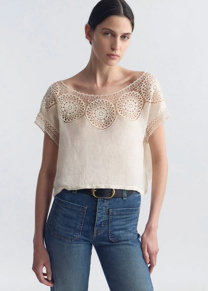 person wearing nili lotan womens Caila Top in ivory