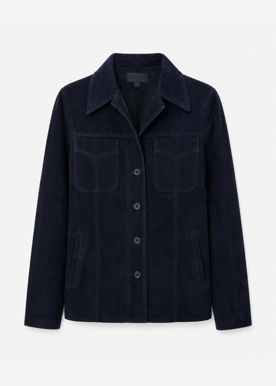 nili lotan womens Dominic Suede Jacket in Midnight Blue