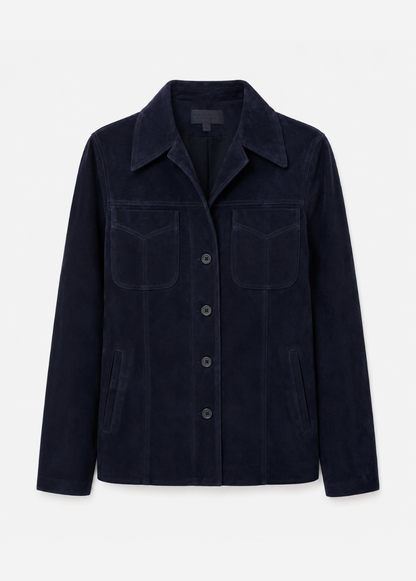 nili lotan womens Dominic Suede Jacket in Midnight Blue