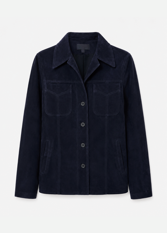 nili lotan womens Dominic Suede Jacket in Midnight Blue