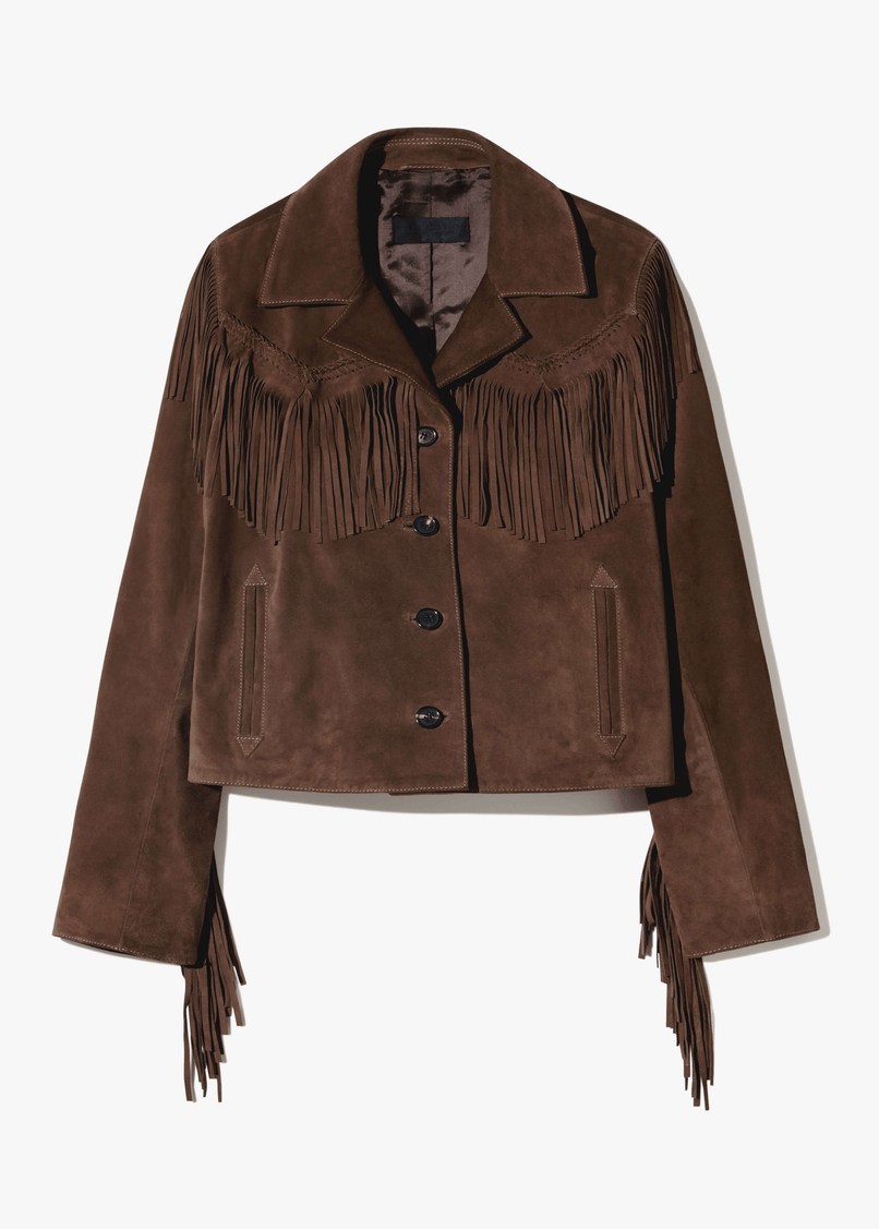 nili lotan womens Eloi Suede fringe Jacket in Hazelnut brown