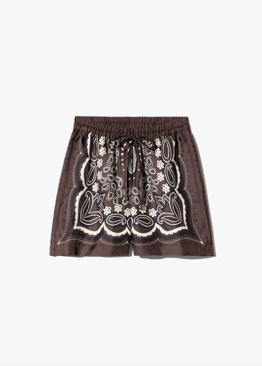 nili lotan womens Frances Silk Short in Brown ivory bandana print