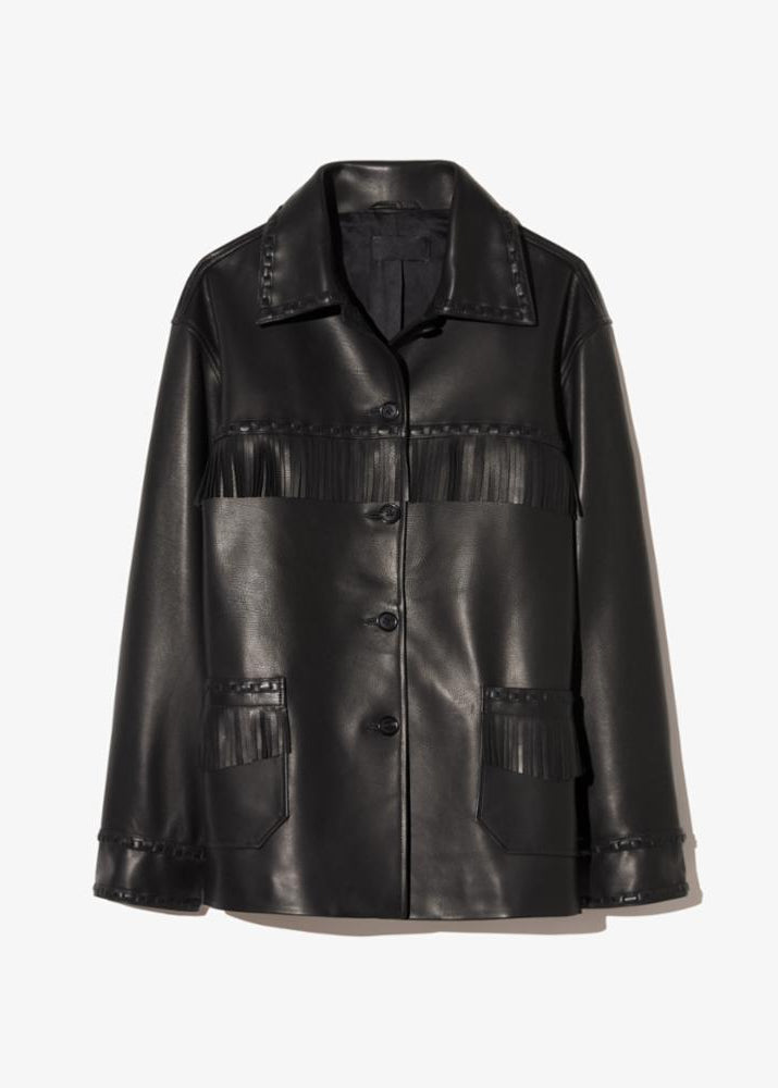 nili lotan womens Gus Fringe Leather Jacket black