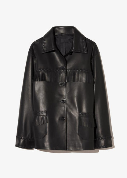 nili lotan womens Gus Fringe Leather Jacket black