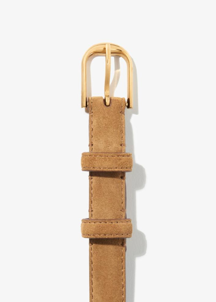 nili lotan womens Jane Suede Belt in tan martora with gold buckle