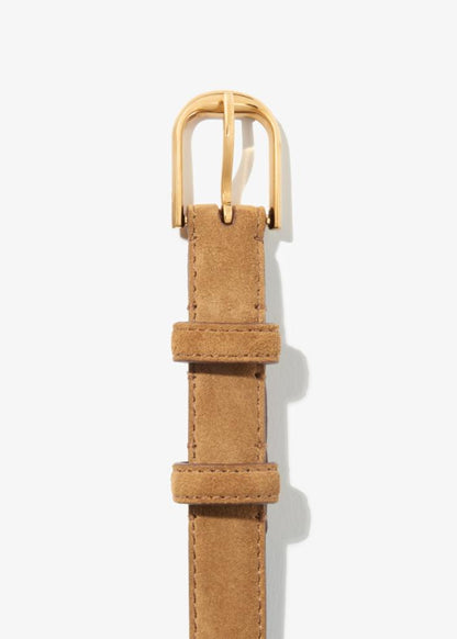 nili lotan womens Jane Suede Belt in tan martora with gold buckle