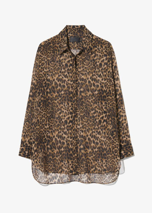 nili lotan womens Julien Silk Blouse in Vintage Leopard