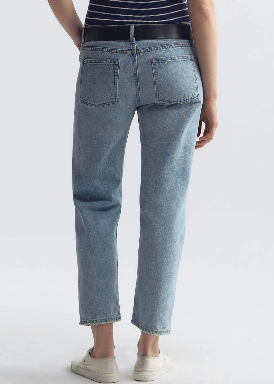 person wearing nili lotan womens Lorimer Jean in Alice Wash denim