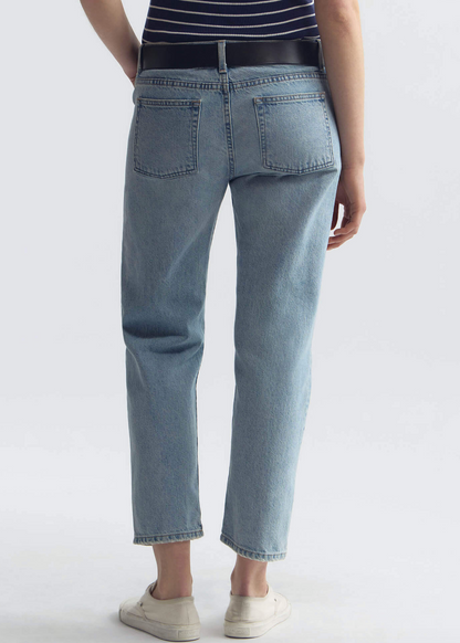 person wearing nili lotan womens Lorimer Jean in Alice Wash denim