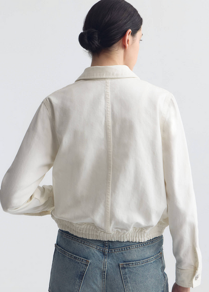 person wearing nili lotan womens Najac Denim Jacket cream