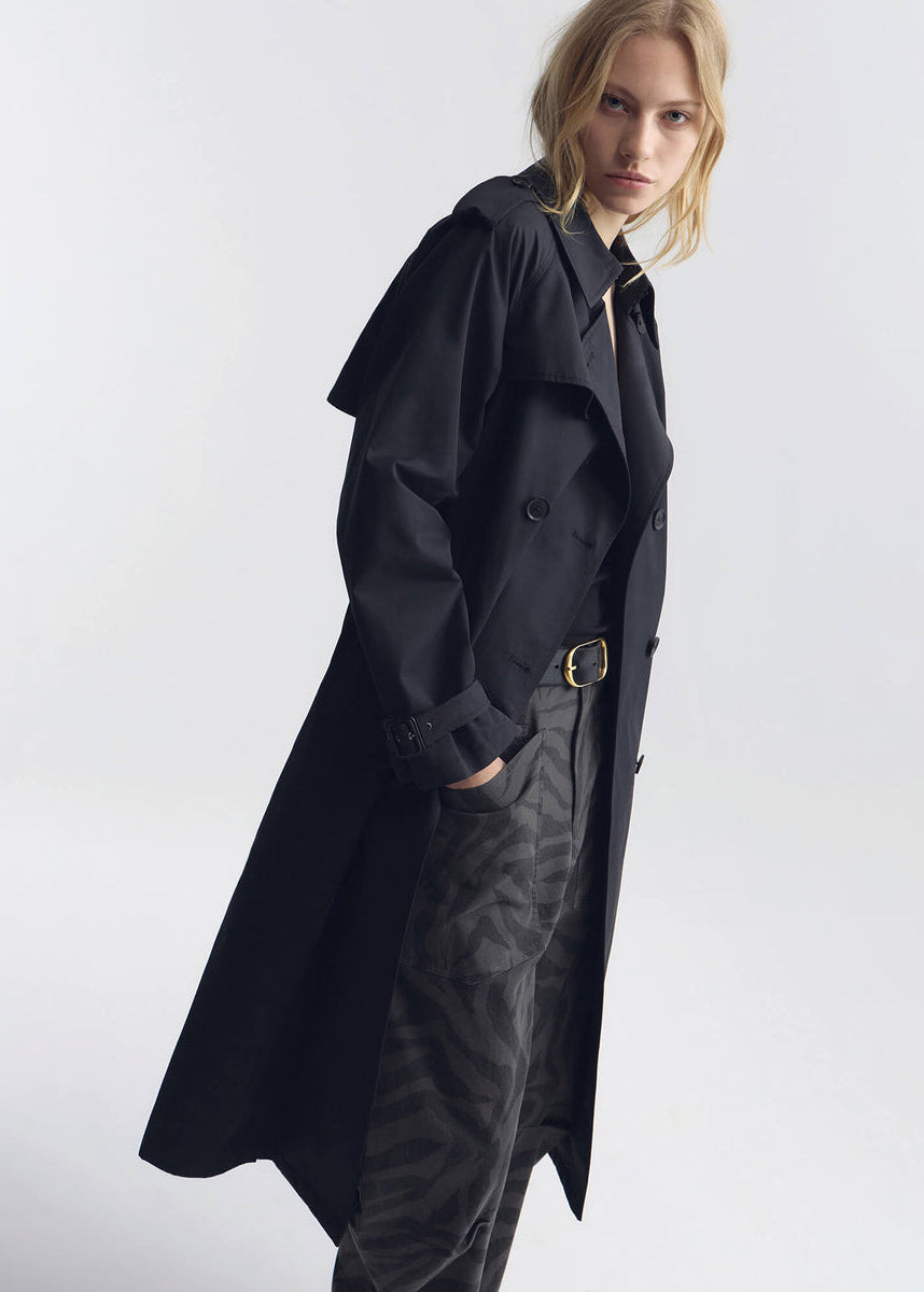 person wearing nili lotan womens Tanner Trench Coat in Black