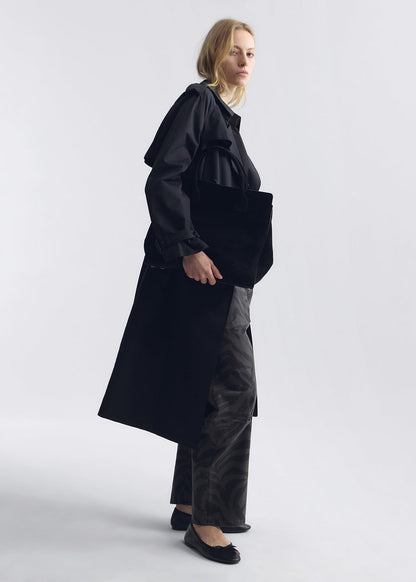 person wearing nili lotan womens Tanner Trench Coat in Black