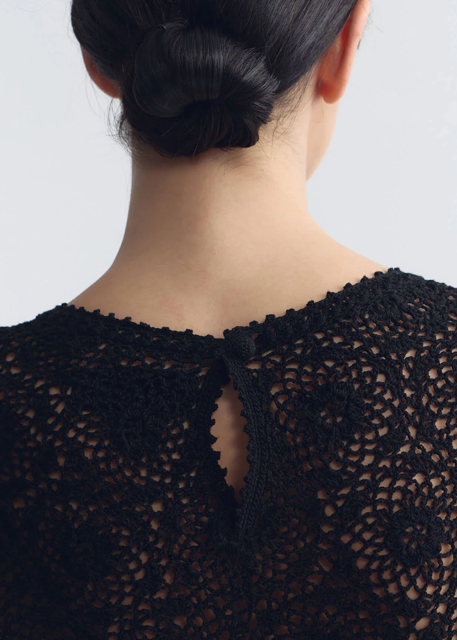 person wearing nili lotan womens crochet Elionne Sweater black