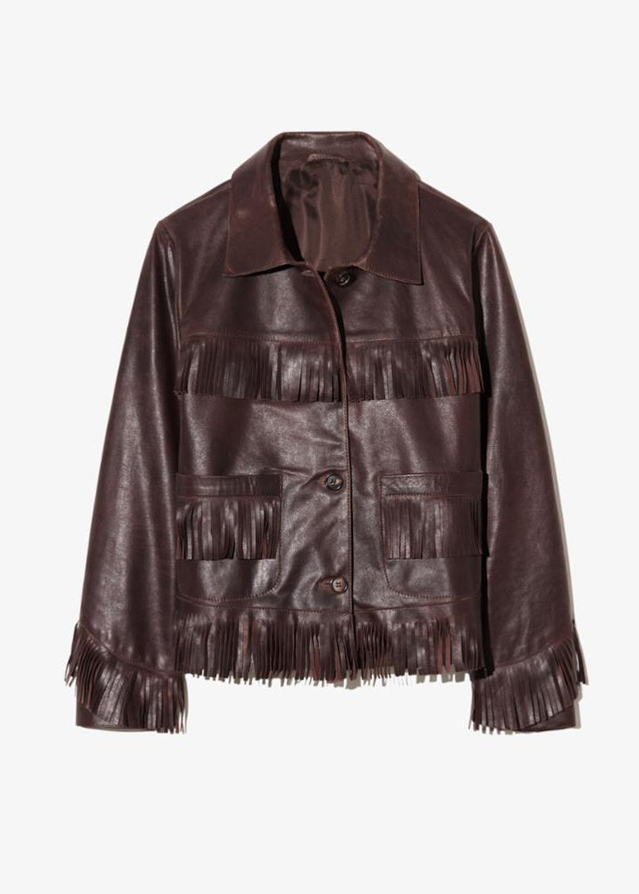 nili lotan womens dark brown Lazare Fringe Leather Jacket