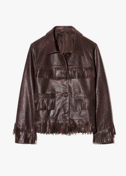 nili lotan womens dark brown Lazare Fringe Leather Jacket