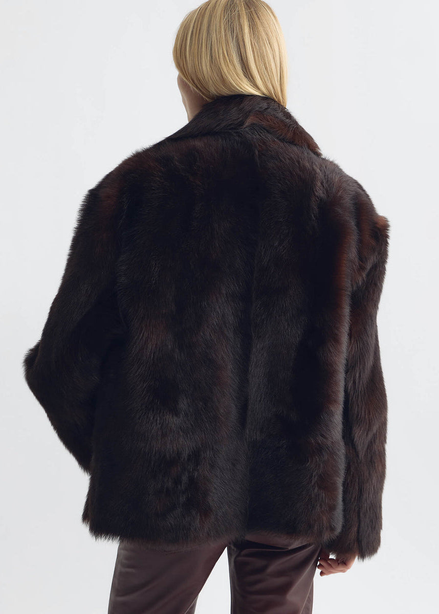 person wearing nili lotan womns Cleophee double breasted Short Shearling Coat