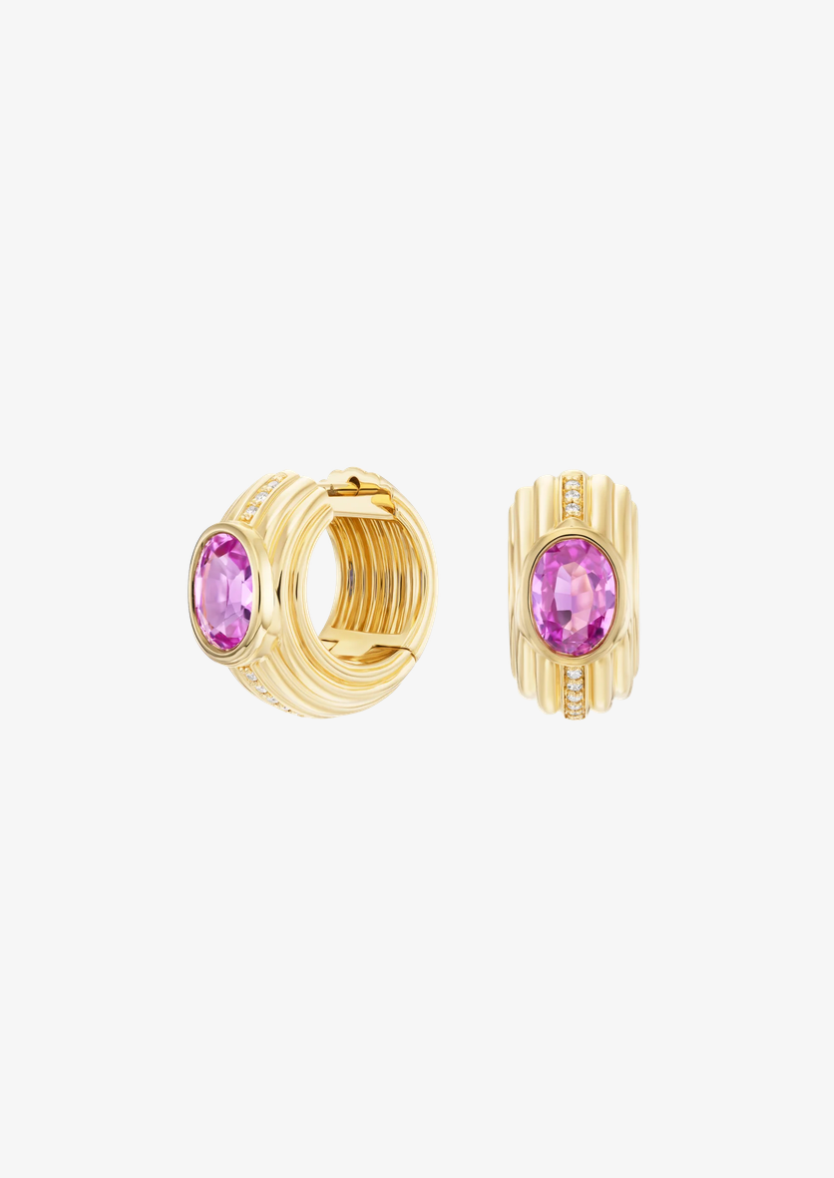 one of a kind Pavé Nomad Huggies with Pink Sapphires