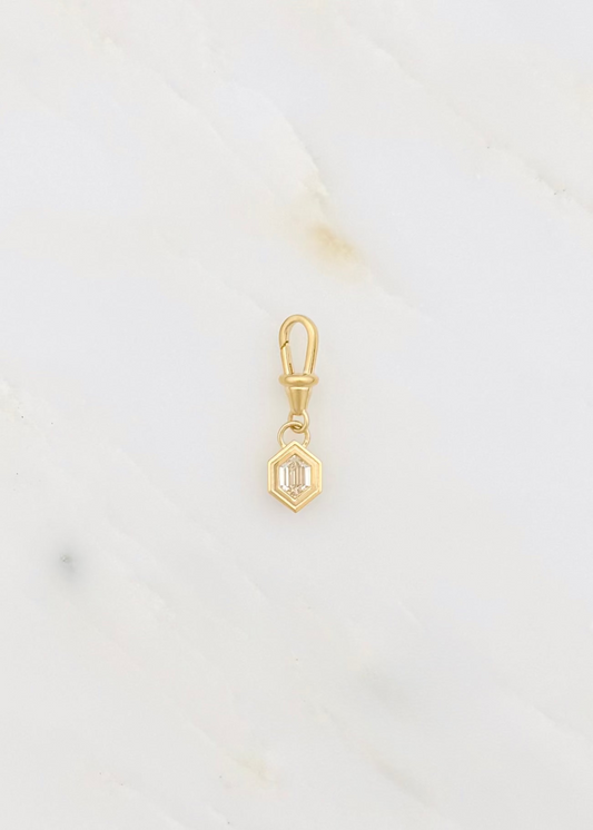 one of a kind azlee fine jewelry 18k yellow gold Le Nouveau .50ct Elongated Hexagon Diamond Charm