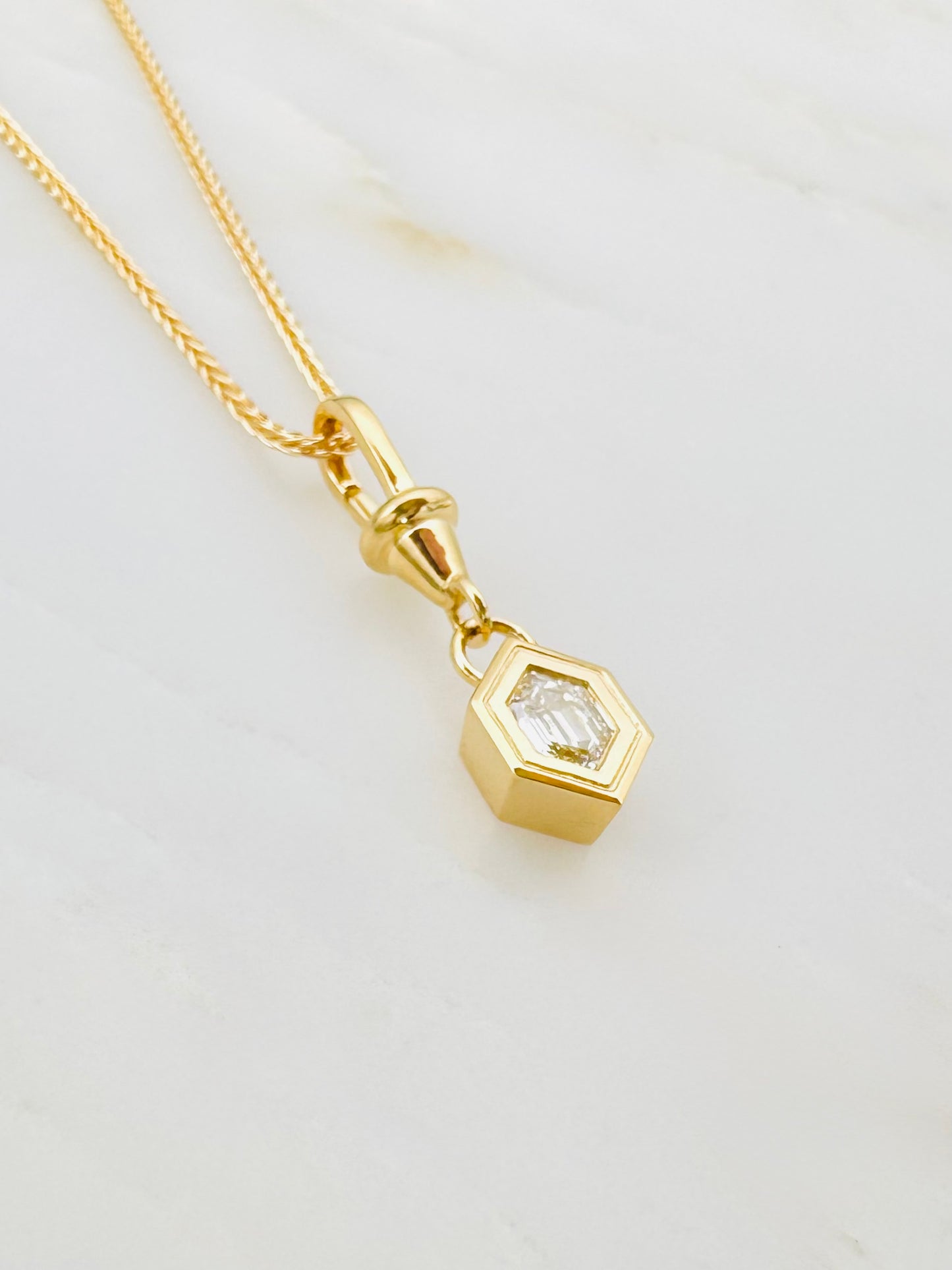 one of a kind azlee fine jewelry 18k yellow gold Le Nouveau .50ct Elongated Hexagon Diamond Charm