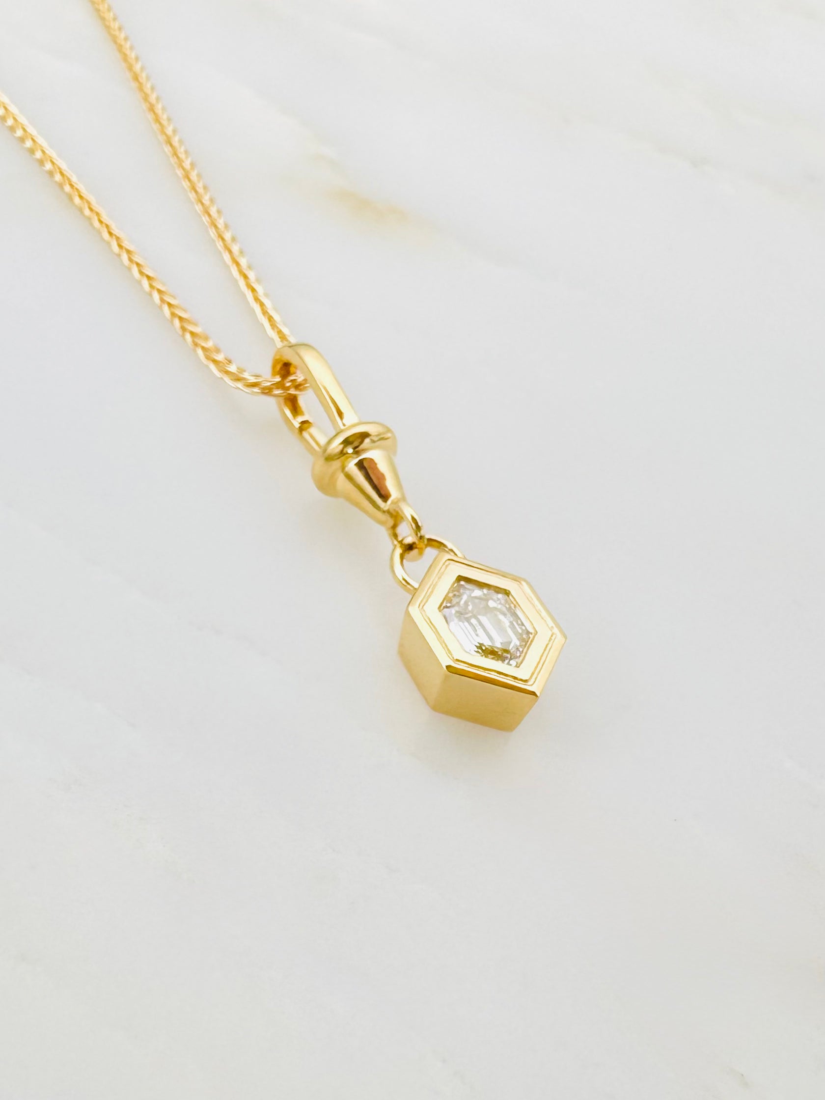 one of a kind azlee fine jewelry 18k yellow gold Le Nouveau .50ct Elongated Hexagon Diamond Charm
