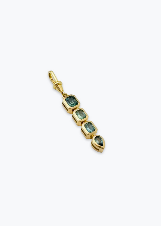 one of a kind azlee fine jewelry 18k yellow gold Teal Sapphire Lariat Charm