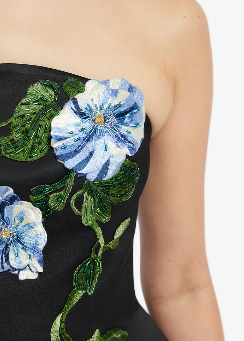 person wearing leo lin womens Vine Print Zaria Bustier Mini Dress ebony