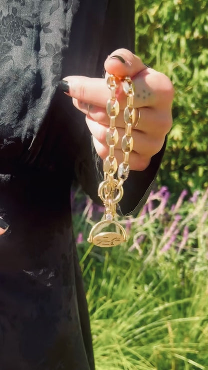 Circa 1700 fine jewelry 18k yellow gold diamond I Love You Diamond Spinner Talisman Pendant on Mariner chain