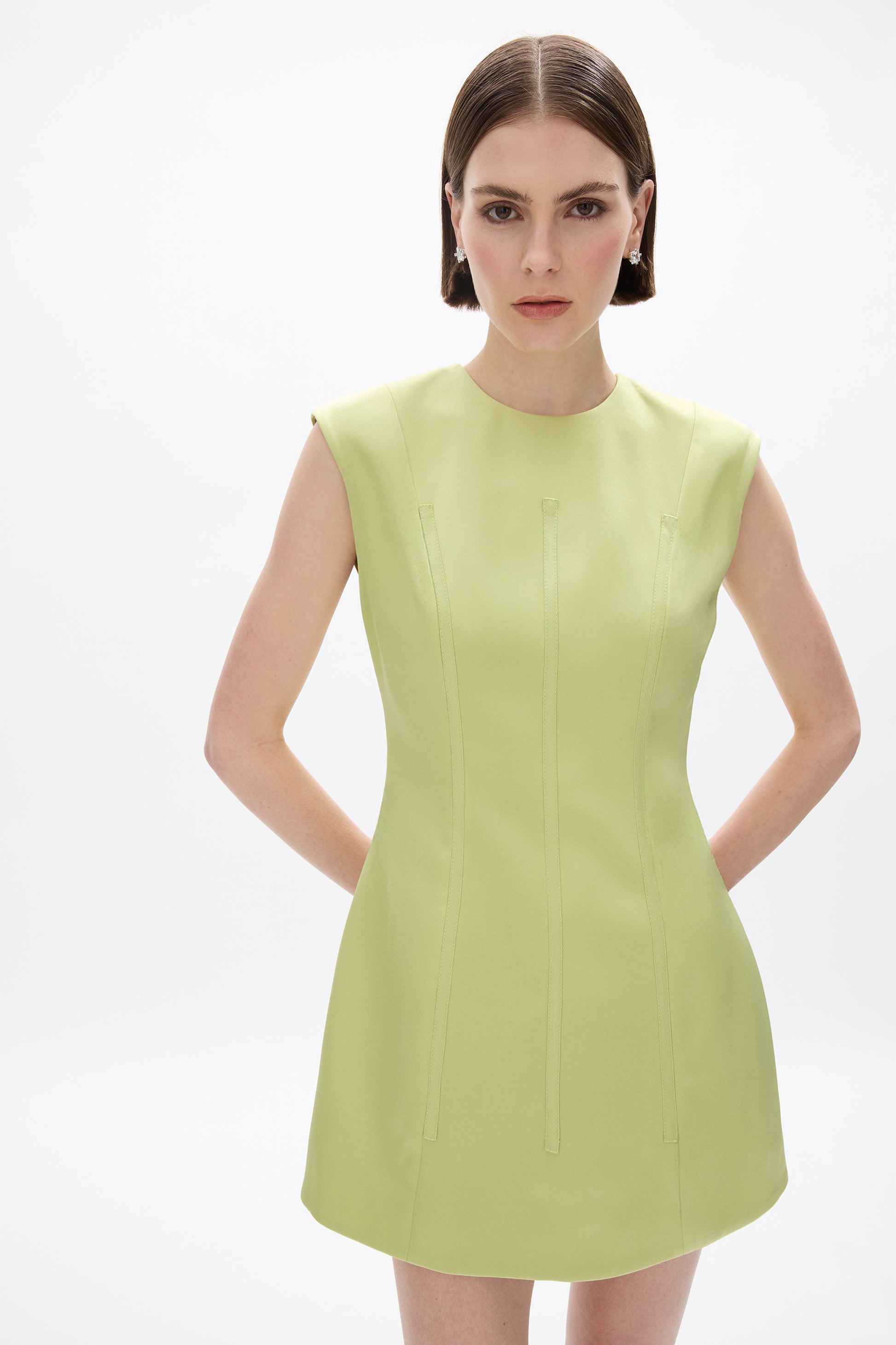 person wearing rachel gilbert Hallie Mini Dress in Lime