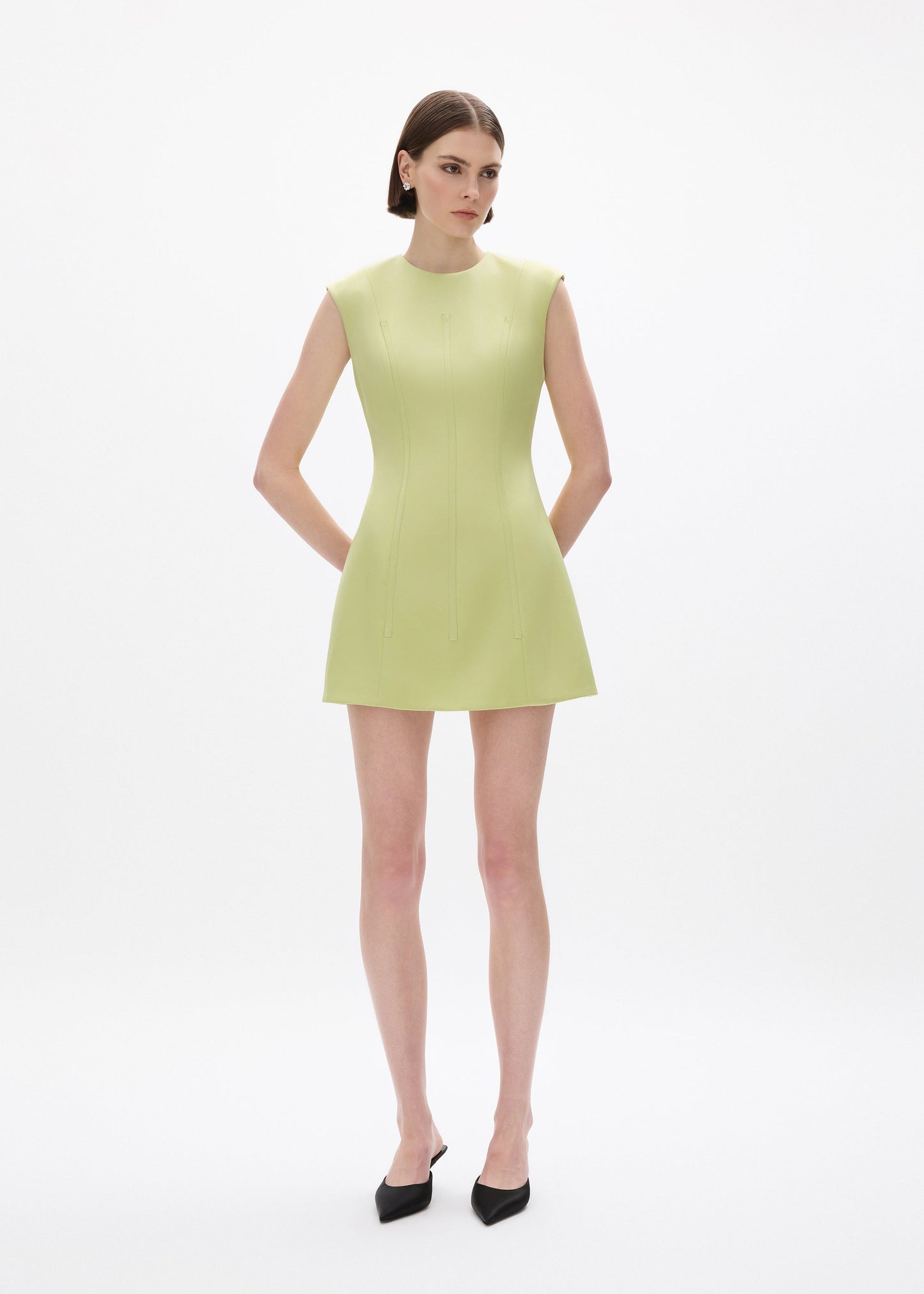 person wearing rachel gilbert Hallie Mini Dress in Lime