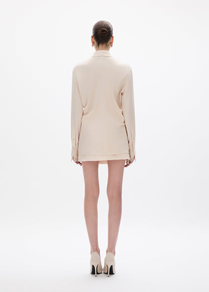 person wearing rachel gilbert Hallie Shirt in Champagne satin