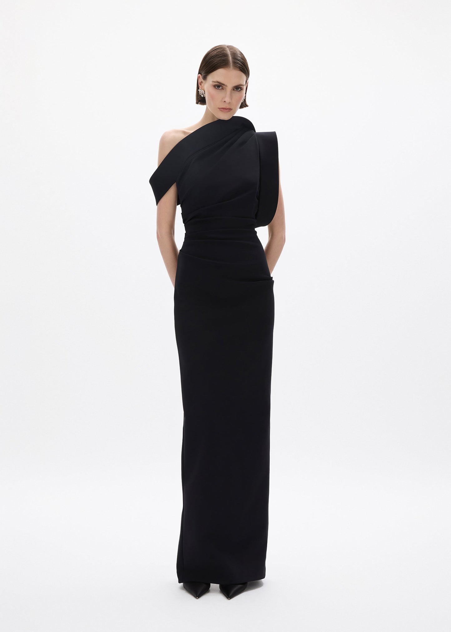 person wearing rachel gilbert Rowana Gown in Black