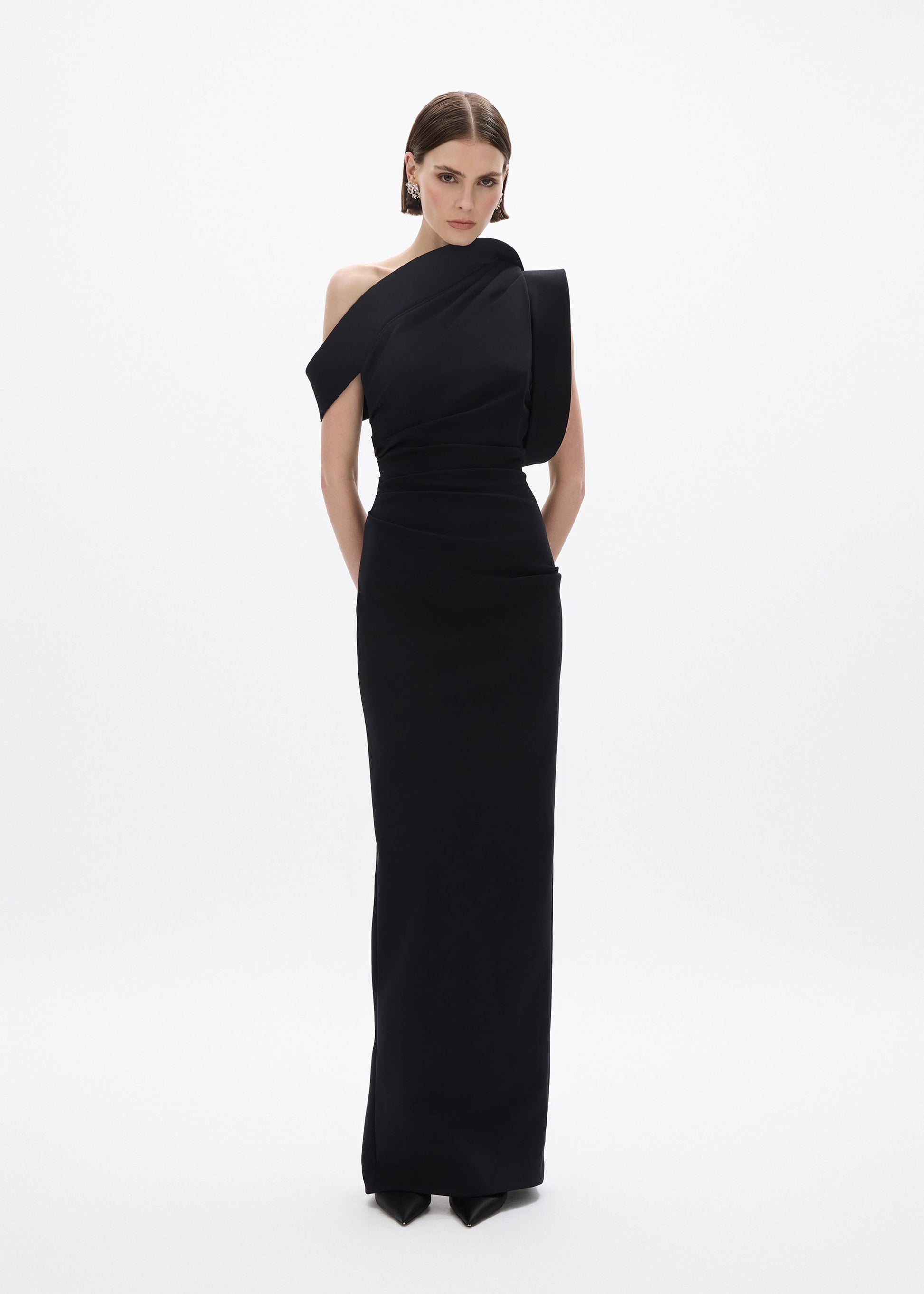 person wearing rachel gilbert Rowana Gown in Black