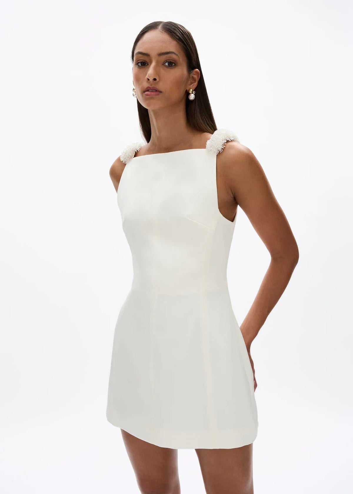 person wearing rachel gilbert womens Oryx Mini Dress in Ivory