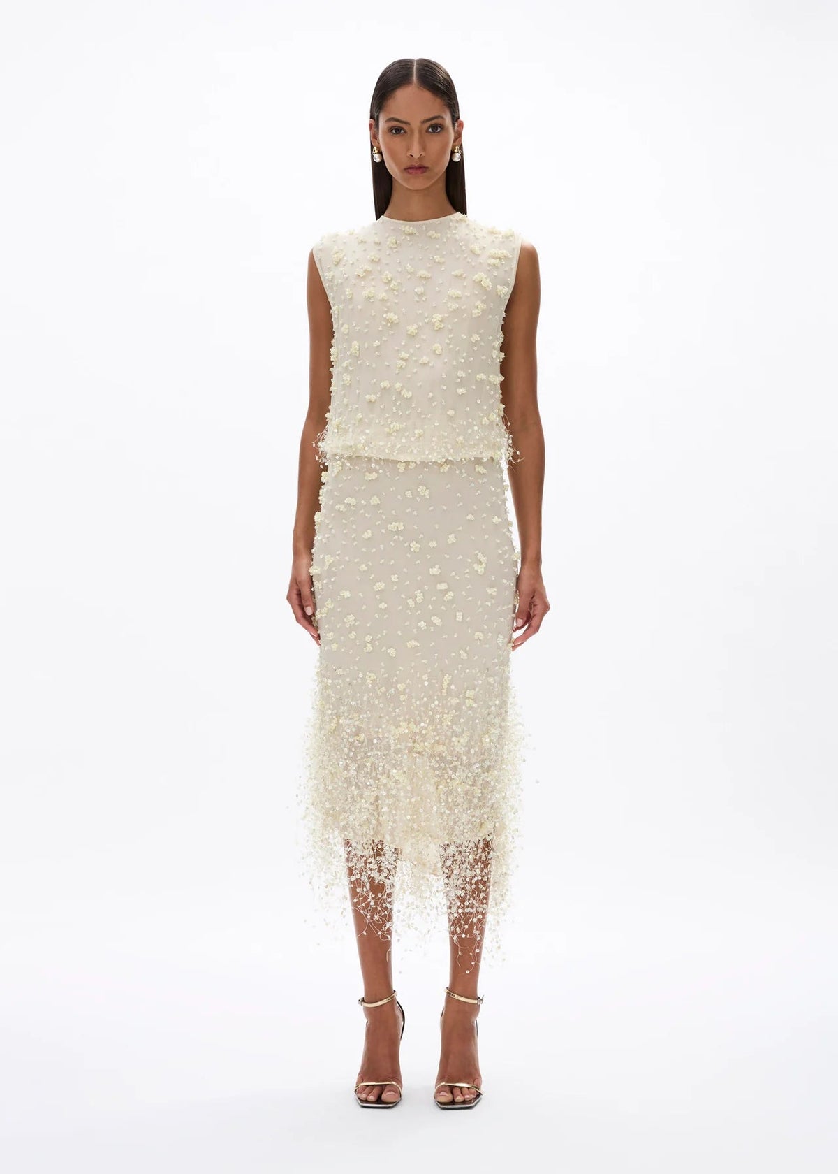 person wering rachel gilbert womens embellished womens butter yellow
