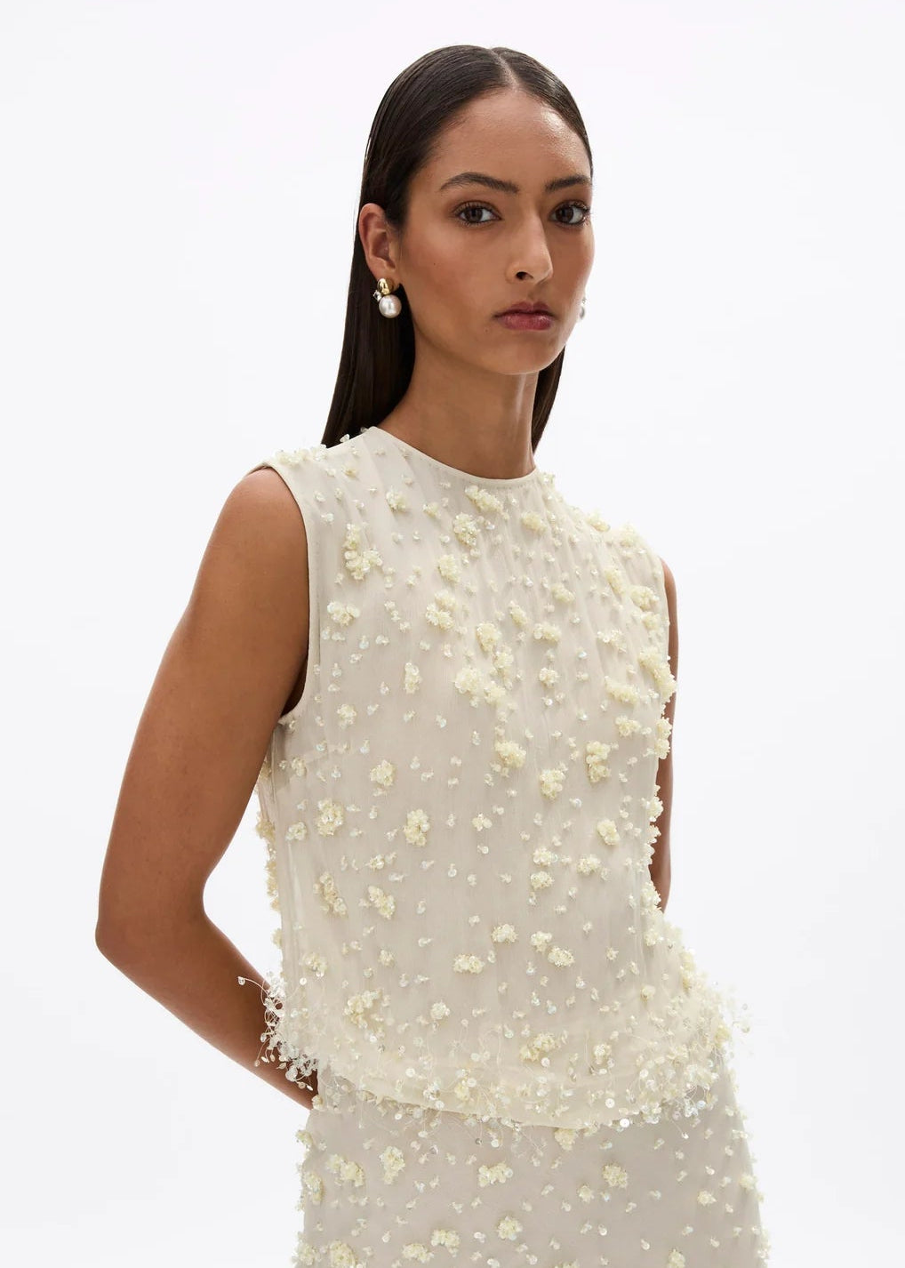 person wearing rachel gilbert womens embellished womens butter yellow