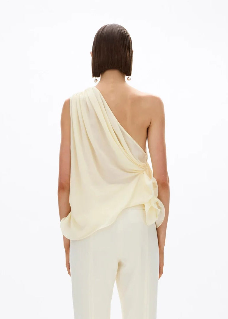 person wearing rachel gilbert womens silk Isla Top butter yellow