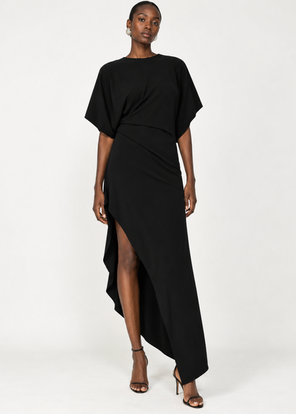 person wearing rev womens The Savita Asymmetric Dress black
