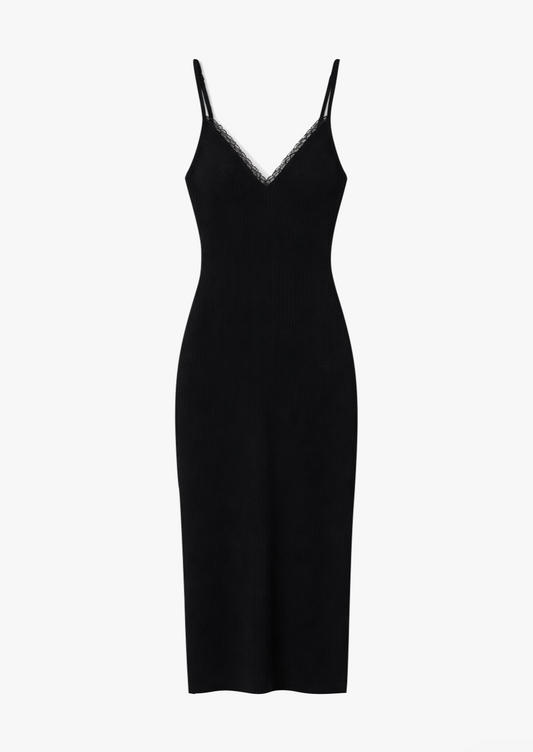 sablyn Allison B Ribbed Dress with Lace in black