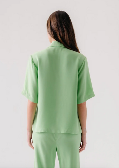 person wearing sablyn silk Kaleen Silk Collared Top in Lime