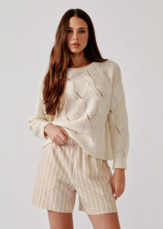 person wearing sablyn womens Brynn High Rise Pull-On Short in Dune Stripe