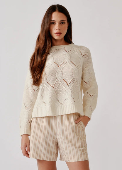 person wearing sablyn womens Brynn High Rise Pull-On Short in Dune Stripe