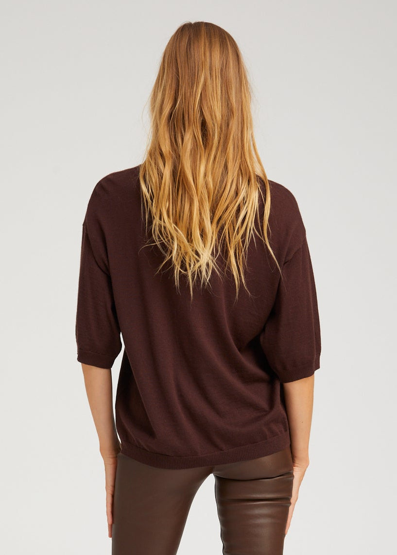 person wearing sablyn womens Cashmere Boxy Tee in Americano