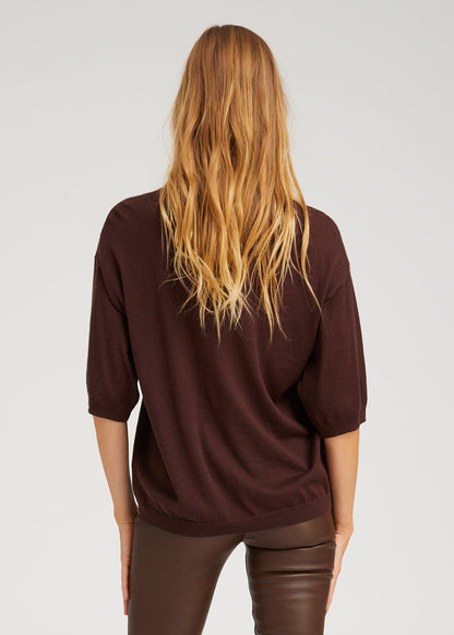 person wearing sablyn womens Cashmere Boxy Tee in Americano