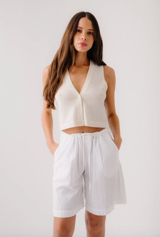 sablyn womens Gemma Seersucker Cinched Longer Shorts in white