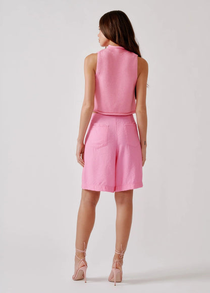 person wearing sablyn womens Giada Roll Neck Tank in Dahlia Pink