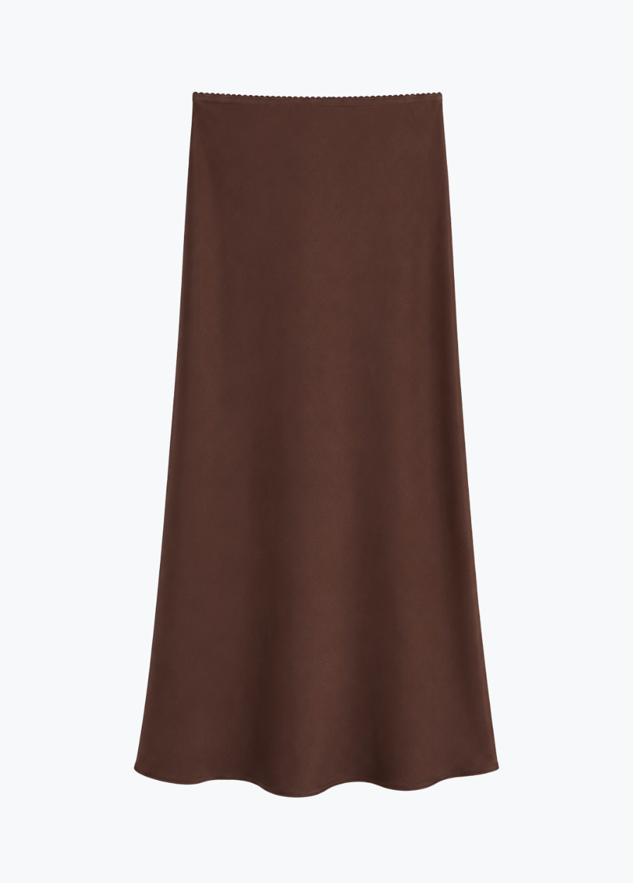 sablyn womens Grace C Scallop Trim Bias Cut Maxi Skirt in Cinnabar silk