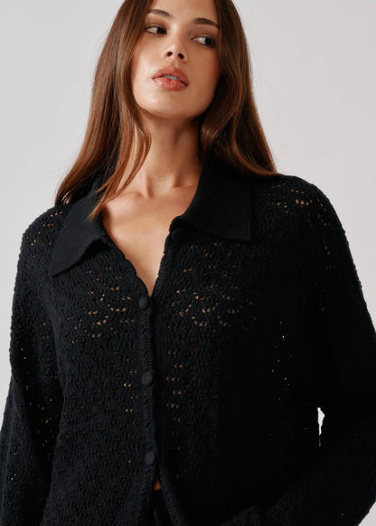 person wearing sablyn womens Izzy B Relaxed Knit Shirt in Black