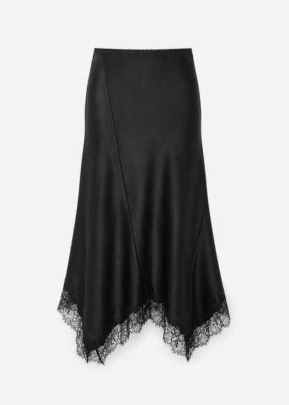 sablyn womens Keri B Paneled Bias Silk Skirt with Lace in Black